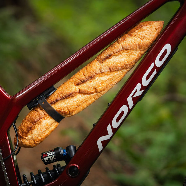 OneUp Components EDC Tube Strap Mount on Bike with Bread (Baguette)